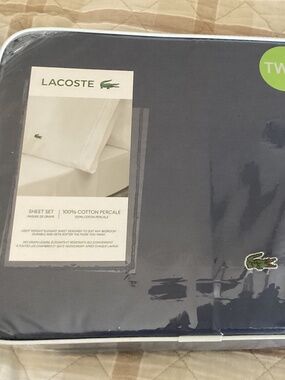 Lacoste Home Solid 100% Cotton Percale Sheet Set, Twin